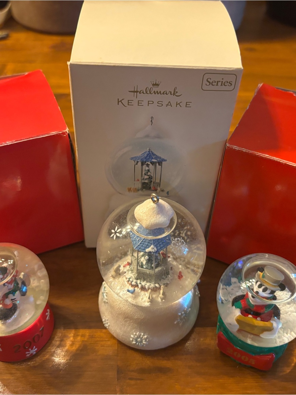 Lot of 3 Snow Globes. Hallmark Keepsake Lighthouse, Mickey and Minnie Mouse
